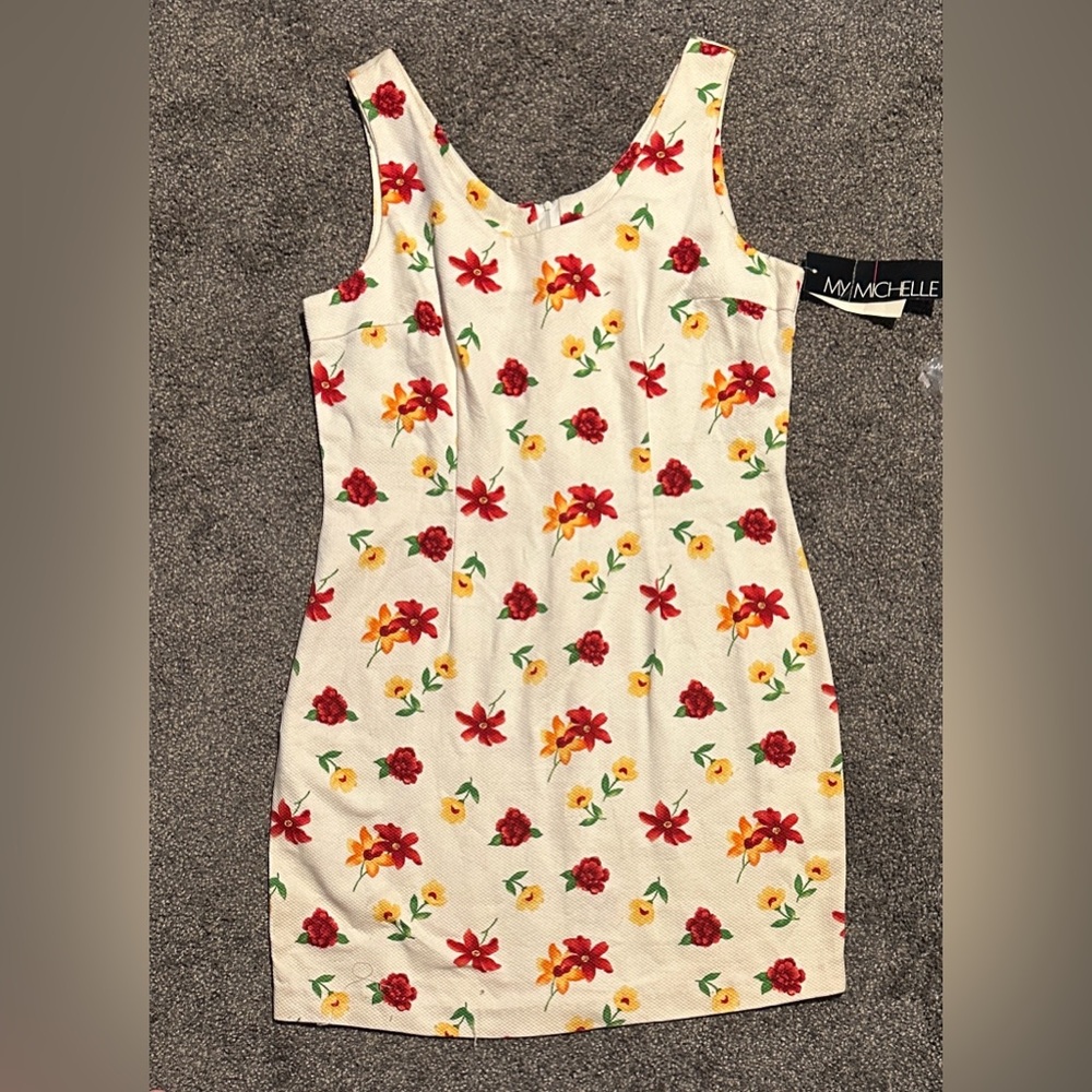 My Michelle Y2K White Floral Scoop-Neck Mini Dress Deadstock GENUINE SIZE 13/14